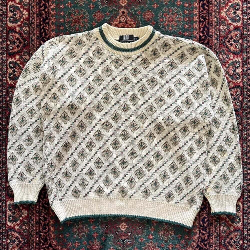 Expressions Vintage 100% Cotton Diamond‎ Pattern Crewneck Sweater